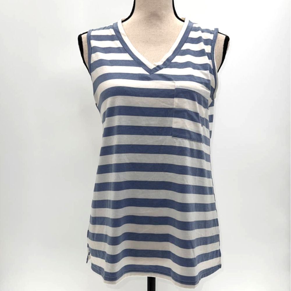 Berryou Blue/White Striped Sleeveless Tank Top - S NWT